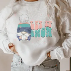 Let It Snow Gnome Retro Crewneck Women's Sweatshirt Soft, Cozy Crewneck Pullover in Ash or White Vintage Design