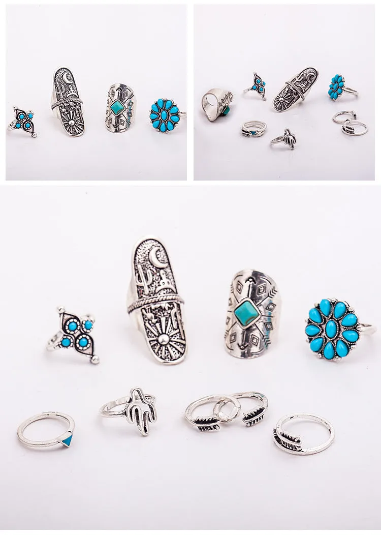 9pcs/Set Vintage Ring Set Unique Carved Antique Silver Knuckle Rings