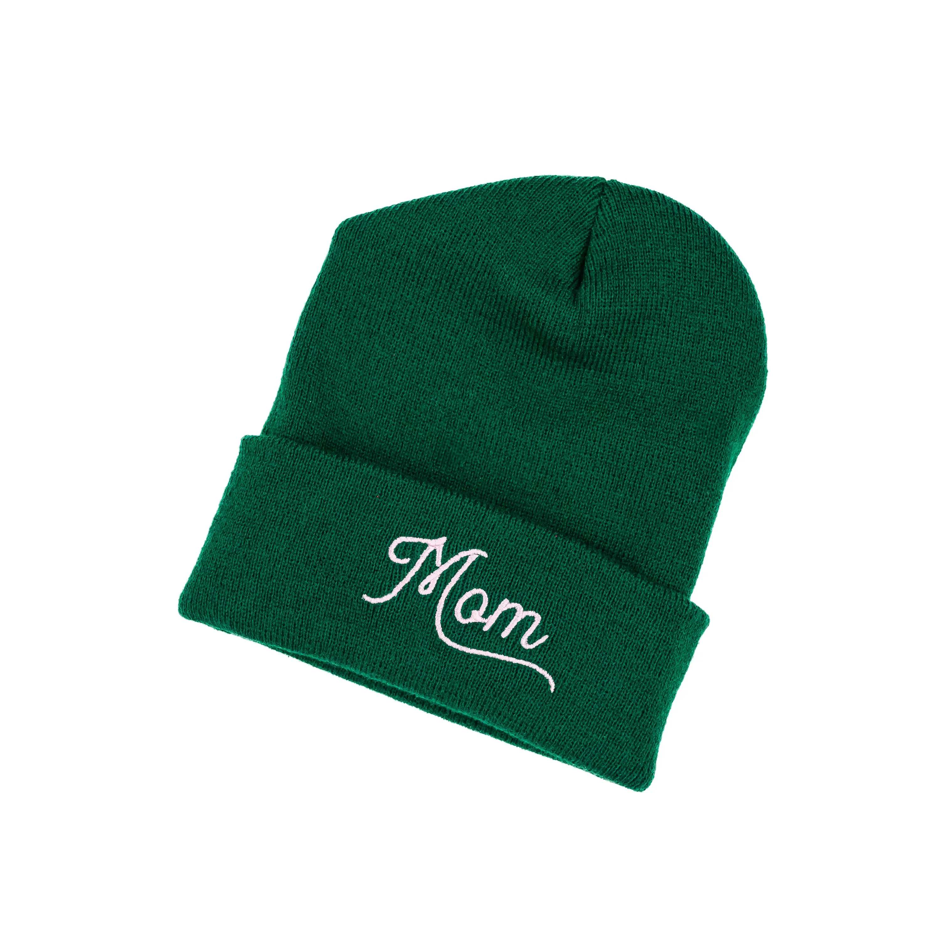 Adult Beanie - Mom (Script) - Green w/ Pink