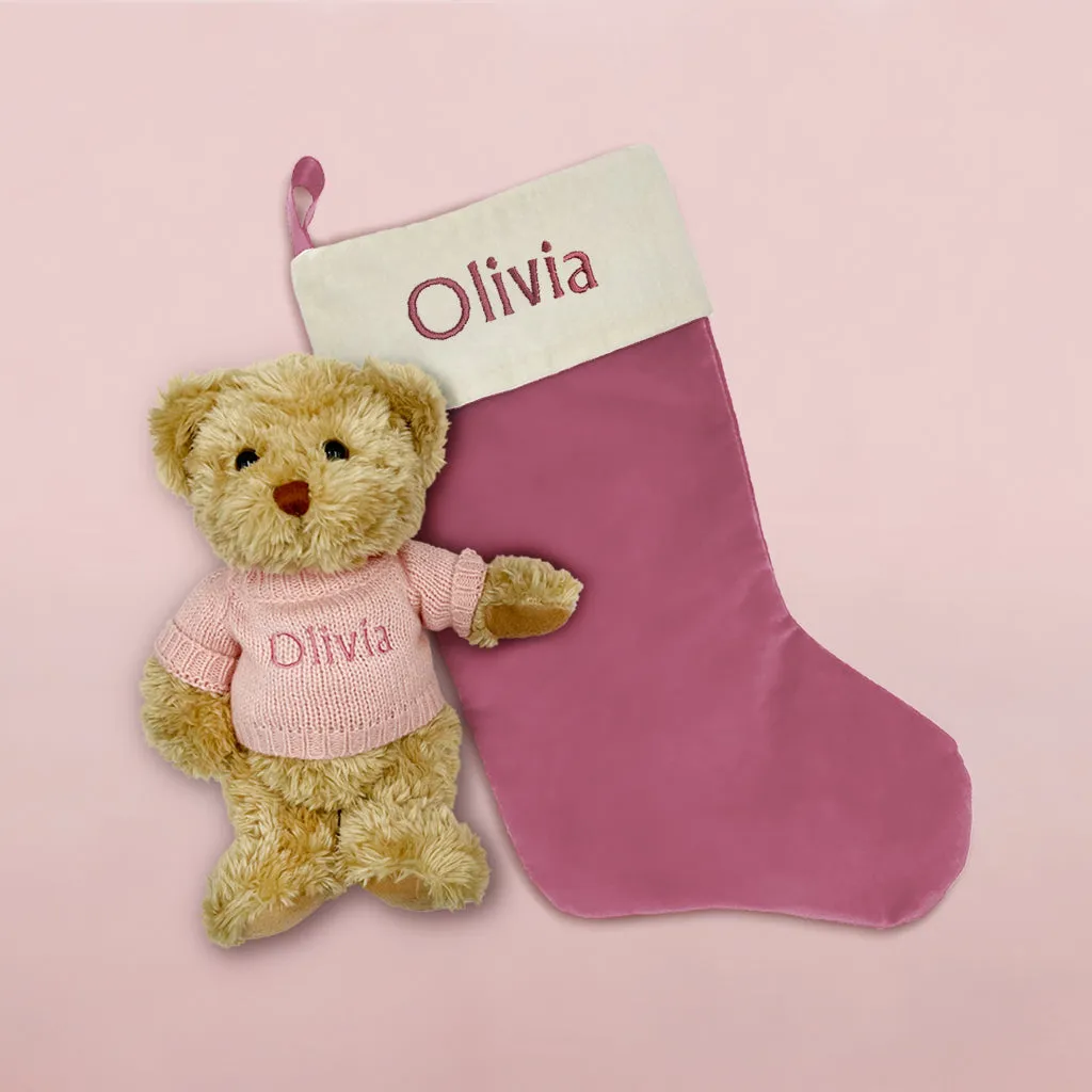 Bertie Bear’s Personalised Christmas Stocking in Pink