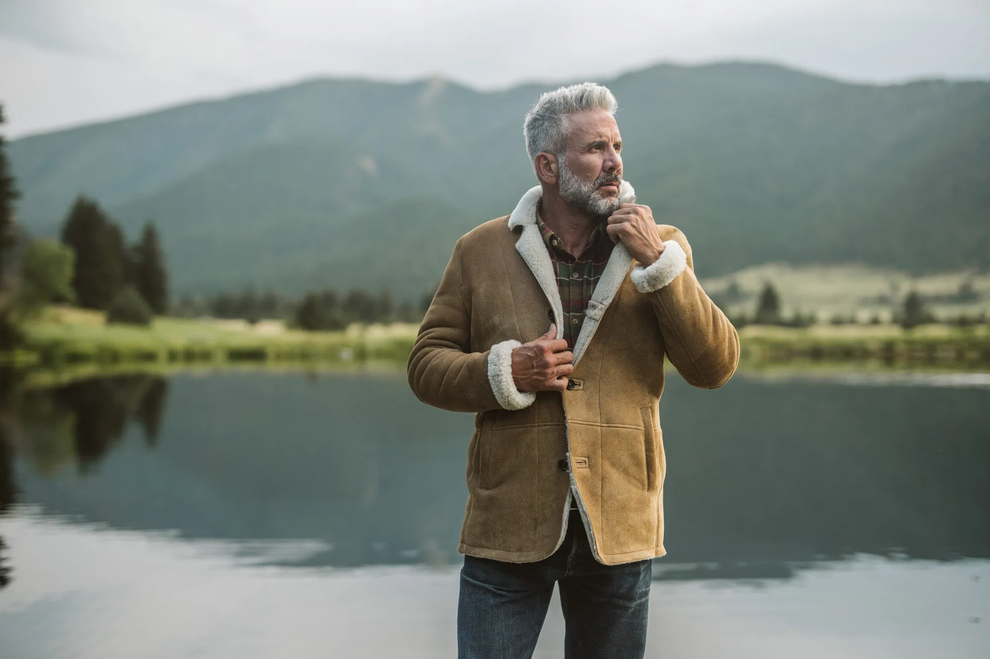 Big Sky Shearling Leather Blazer | Sandstone Brown