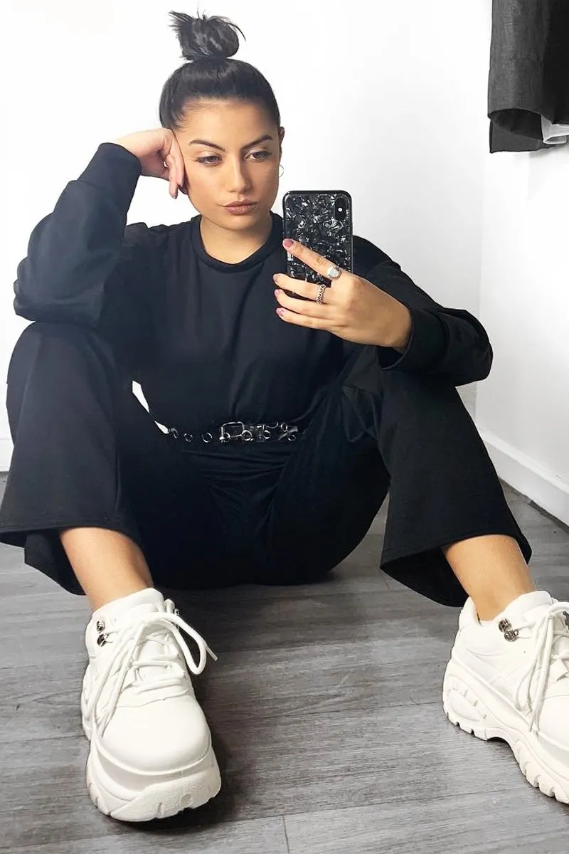 Black Sweatshirt Slim Jogger Tracksuit - Erieanna