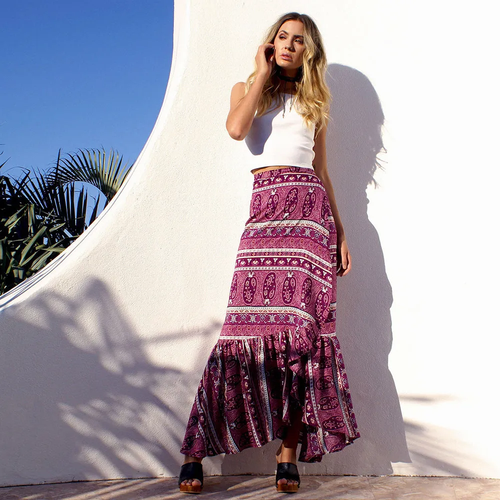 Bohemia Beach High Waist Straps Side Split Beach Sexy Long Skirts