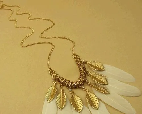 Bohemian Feather White Crystal Necklace