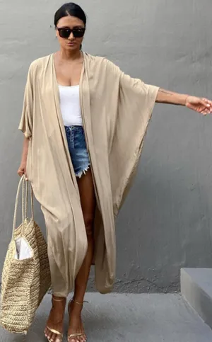 Bohemian Long Kimono, Beach Cover Up Kimono, Solid Color Bohemian Kimono