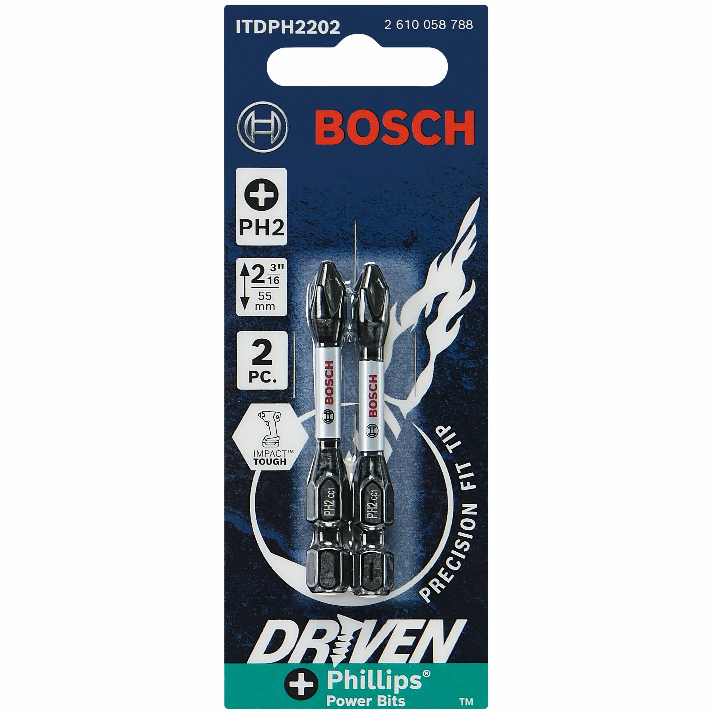 BOSCH ITDPH2202 2 pc. Driven 2 In. Impact Phillips® #2 Power Bits