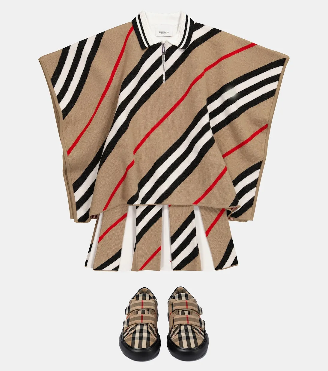 Burberry wool blend icon stripe cape, beige