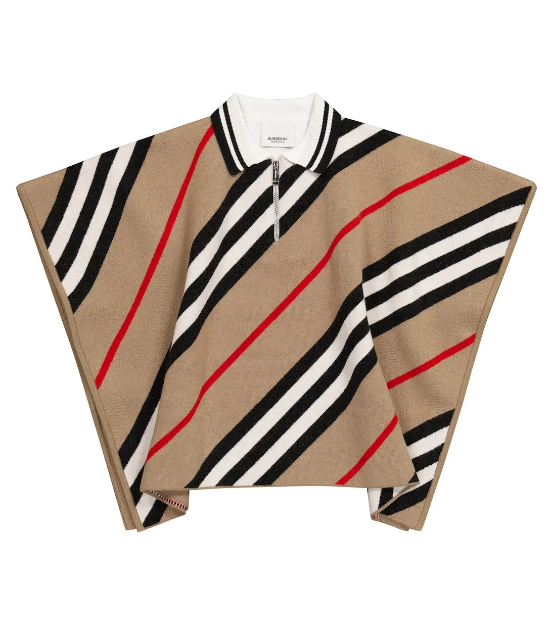 Burberry wool blend icon stripe cape, beige