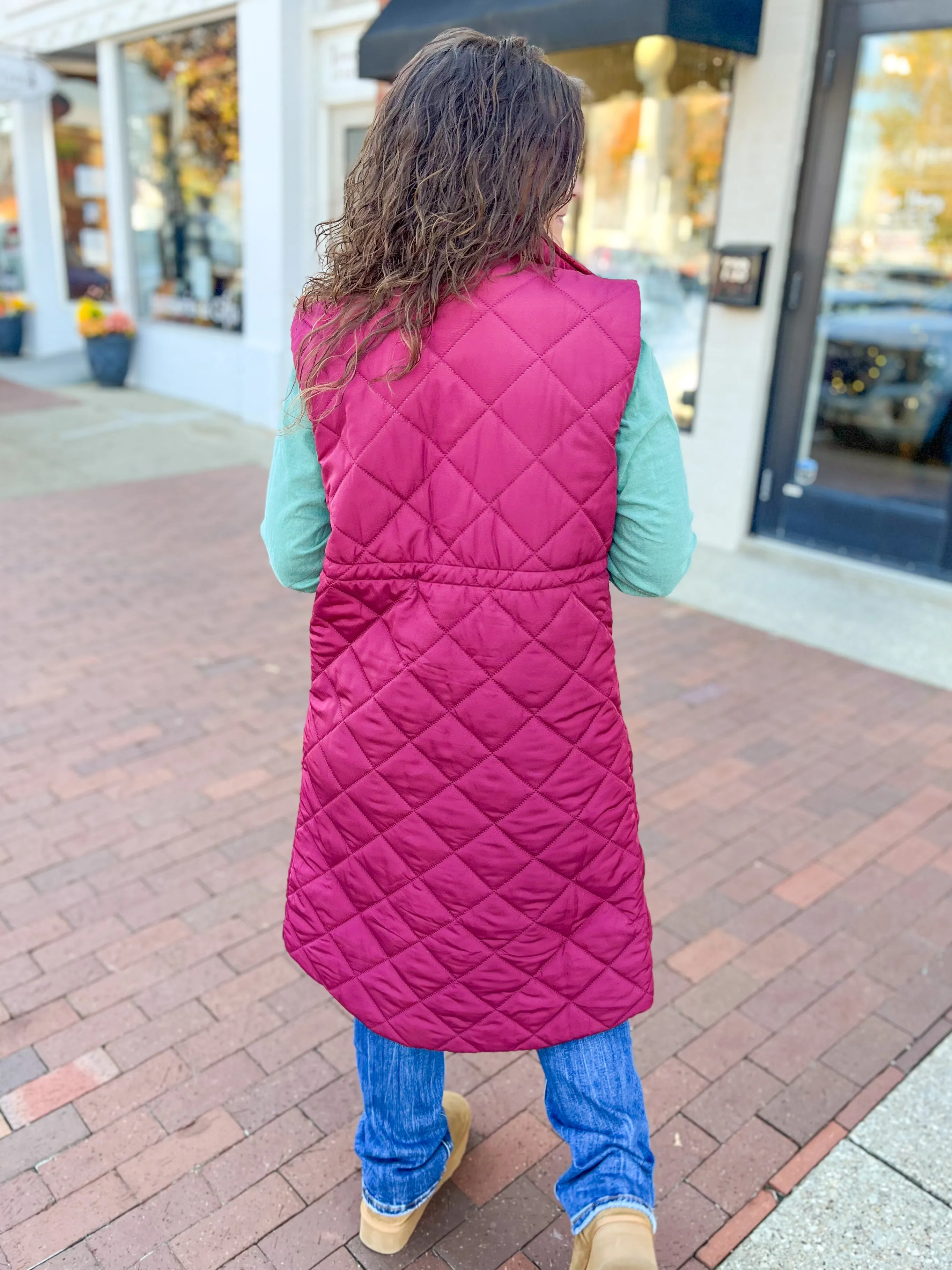 Burgundy Puffer Duster Vest