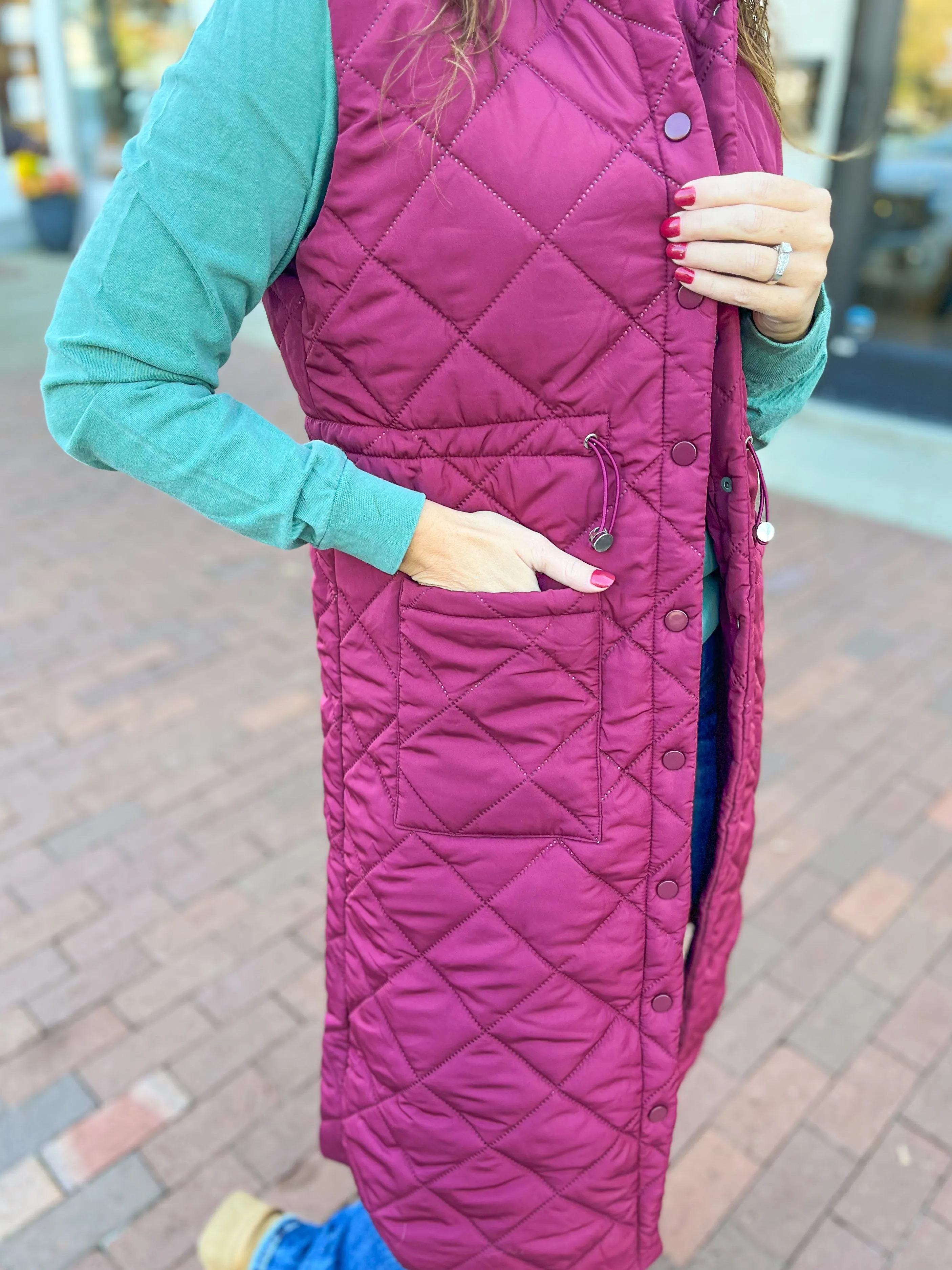 Burgundy Puffer Duster Vest