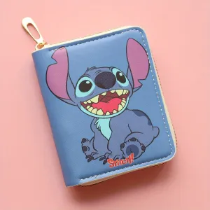 Disney Stitch Enchanting Wallet - Compact Zip-Up Coin Purse with Colorful Cartoon Print, Mini PU Leather Card Holder for Disney Fans