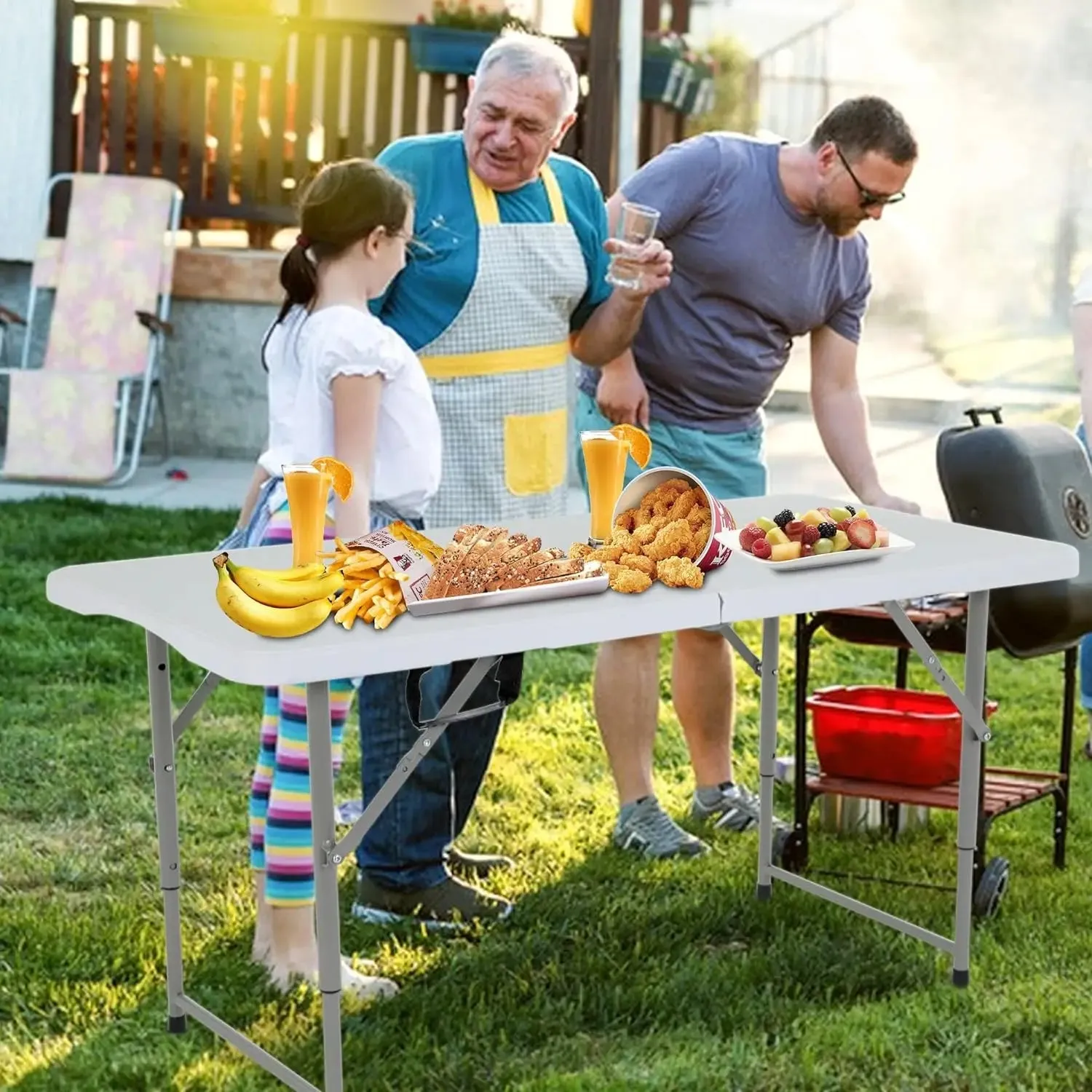 Folding Half Portable Foldable Table for Parties Backyard Events (White, 6 FT 70 * 29) (White, 6 FT)