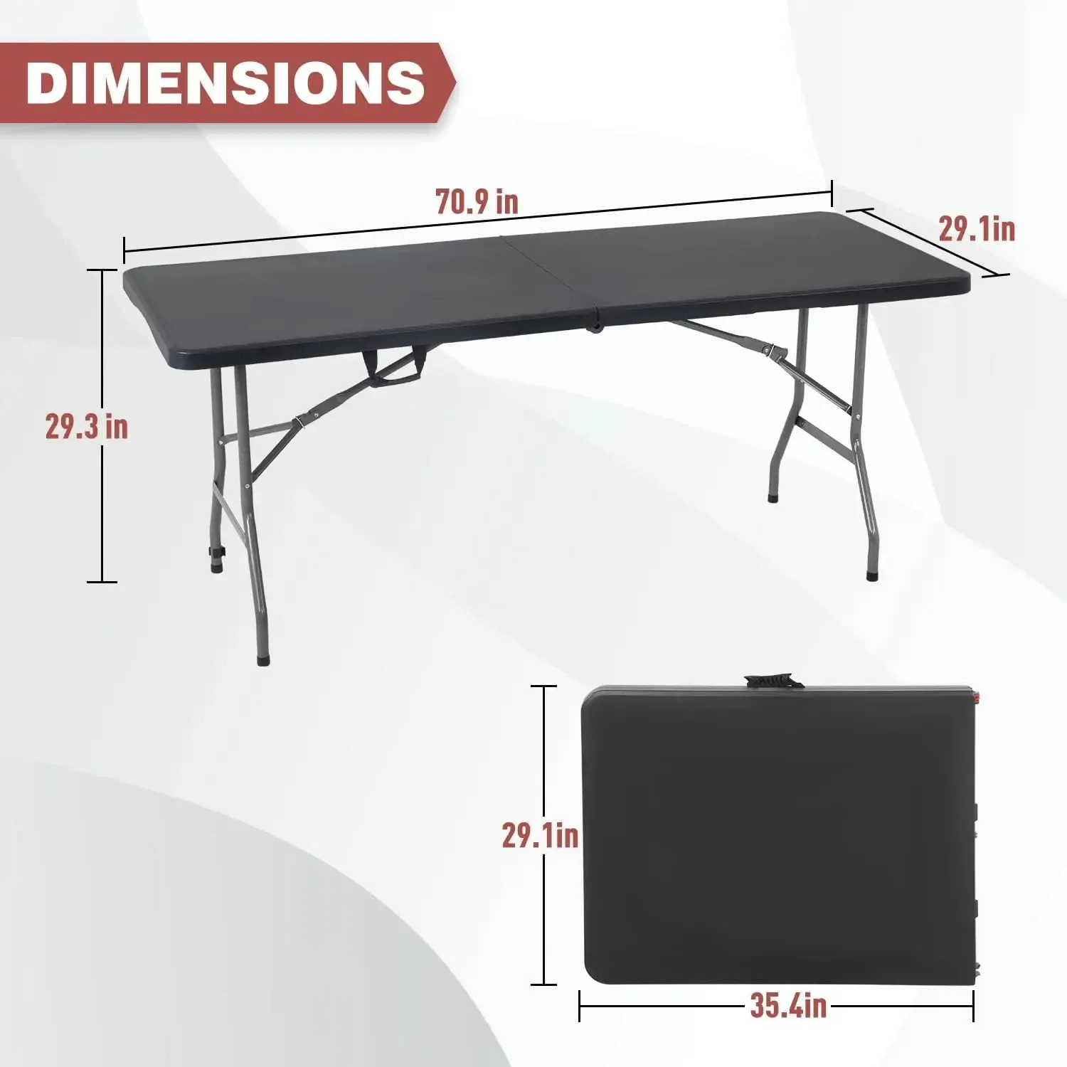 Folding Half Portable Foldable Table for Parties Backyard Events (White, 6 FT 70 * 29) (White, 6 FT)