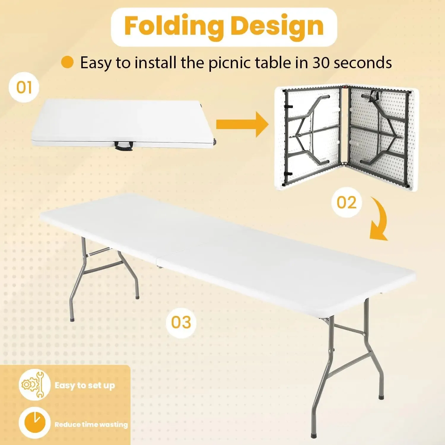 Folding Half Portable Foldable Table for Parties Backyard Events (White, 6 FT 70 * 29) (White, 6 FT)