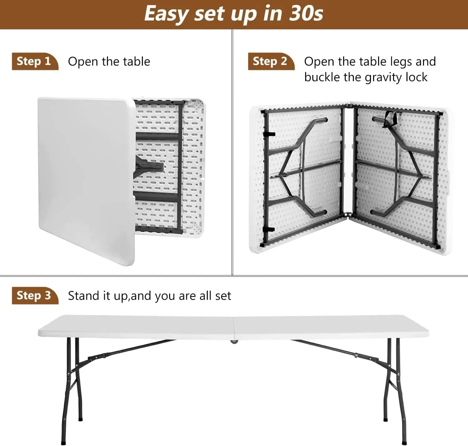 Folding Half Portable Foldable Table for Parties Backyard Events (White, 6 FT 70 * 29) (White, 6 FT)