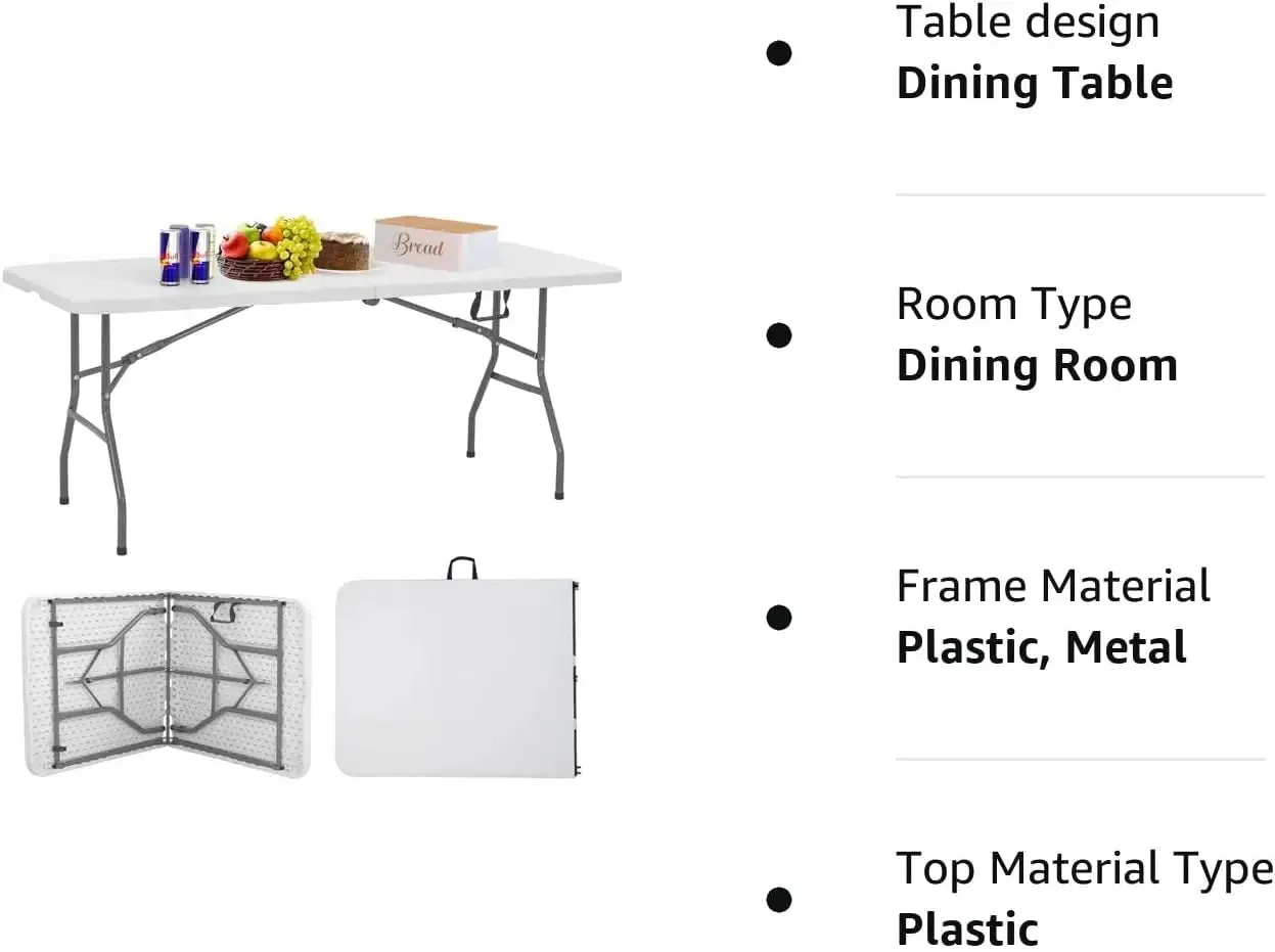 Folding Half Portable Foldable Table for Parties Backyard Events (White, 6 FT 70 * 29) (White, 6 FT)