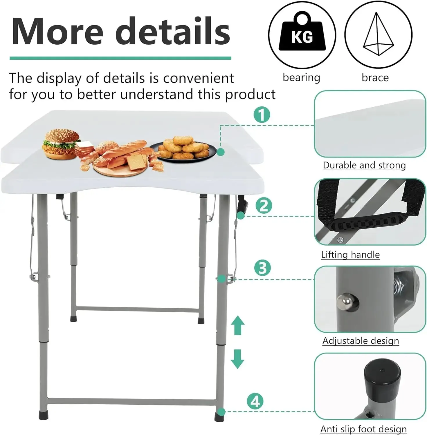 Folding Half Portable Foldable Table for Parties Backyard Events (White, 6 FT 70 * 29) (White, 6 FT)