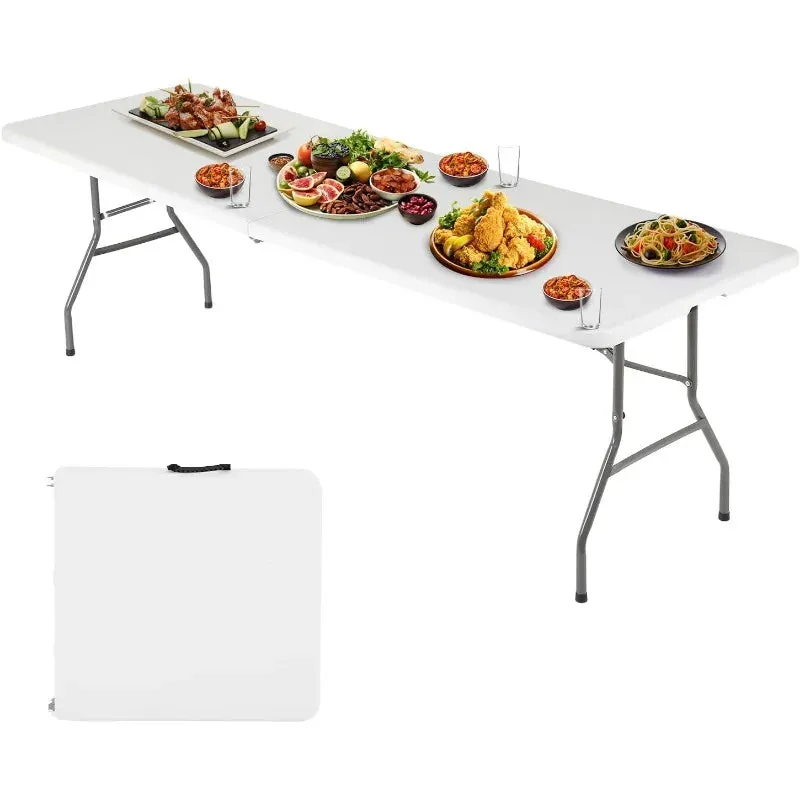 Folding Half Portable Foldable Table for Parties Backyard Events (White, 6 FT 70 * 29) (White, 6 FT)