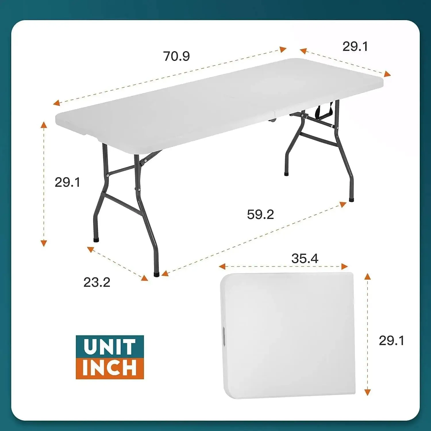 Folding Half Portable Foldable Table for Parties Backyard Events (White, 6 FT 70 * 29) (White, 6 FT)