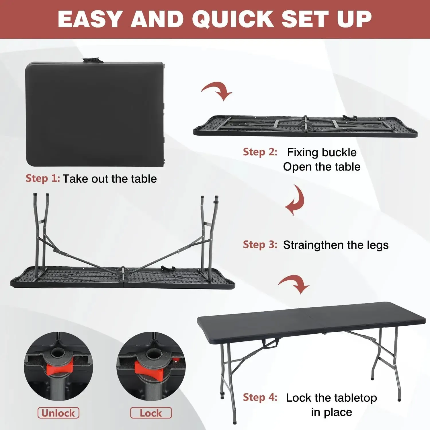 Folding Half Portable Foldable Table for Parties Backyard Events (White, 6 FT 70 * 29) (White, 6 FT)