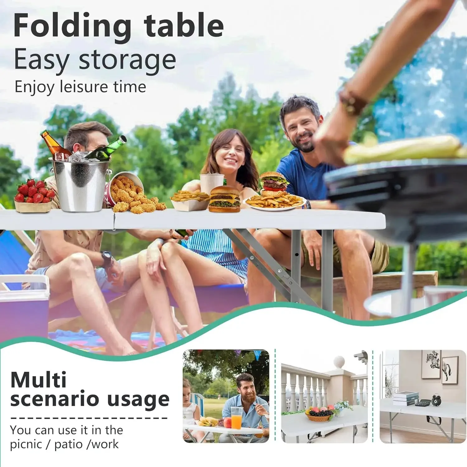 Folding Half Portable Foldable Table for Parties Backyard Events (White, 6 FT 70 * 29) (White, 6 FT)