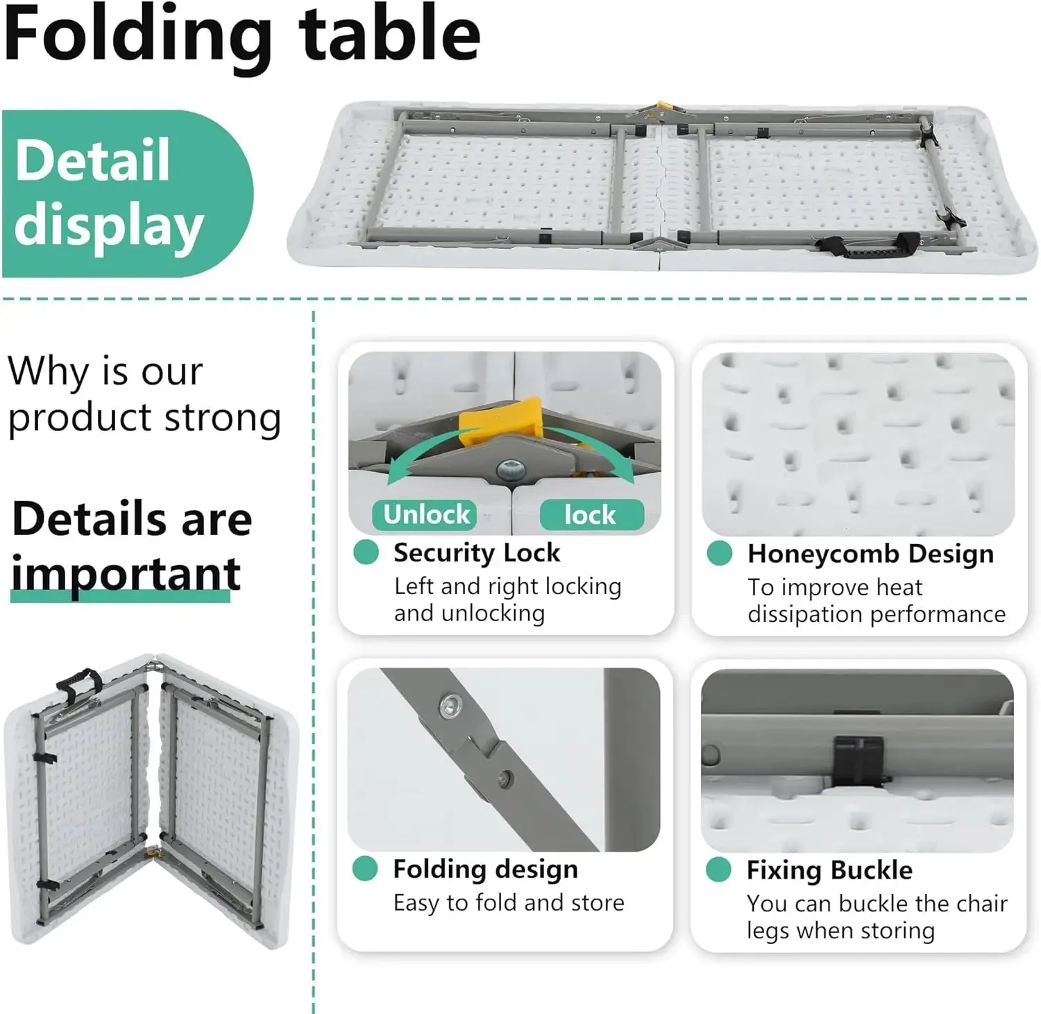 Folding Half Portable Foldable Table for Parties Backyard Events (White, 6 FT 70 * 29) (White, 6 FT)