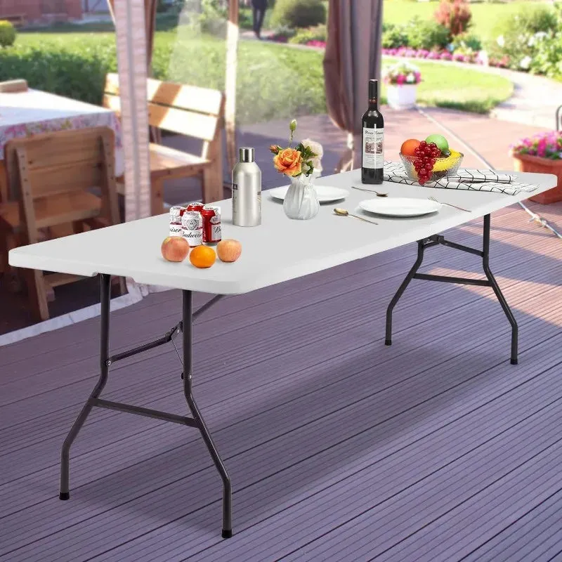 Folding Half Portable Foldable Table for Parties Backyard Events (White, 6 FT 70 * 29) (White, 6 FT)