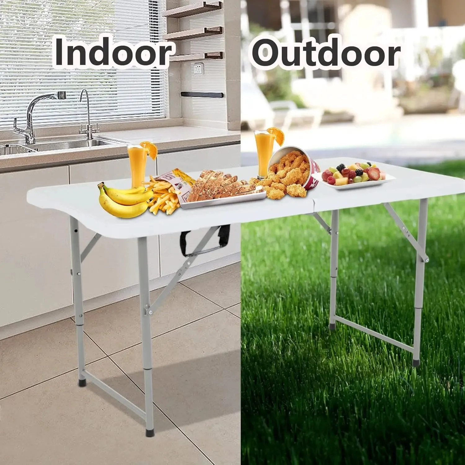 Folding Half Portable Foldable Table for Parties Backyard Events (White, 6 FT 70 * 29) (White, 6 FT)