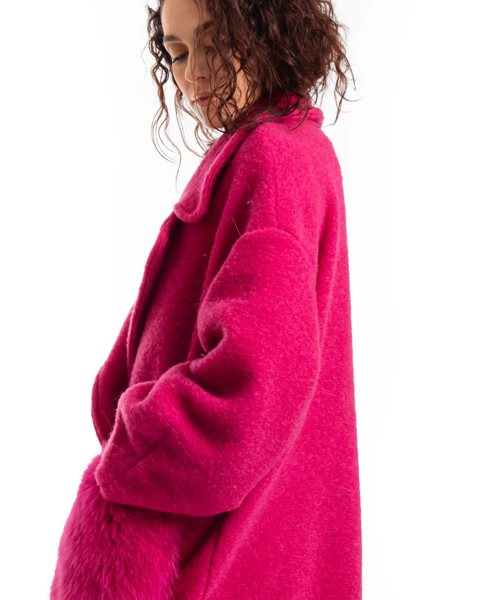 Fuchsia Patterned Fox Coat With Pockets