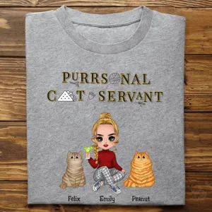 Girl & Cats - Purrsonal Cat Servant - Personalized Unisex T-Shirt (White)