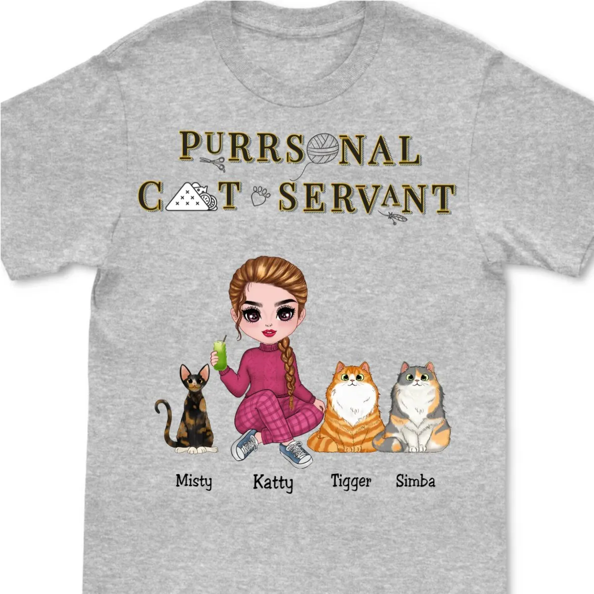 Girl & Cats - Purrsonal Cat Servant - Personalized Unisex T-Shirt (White)