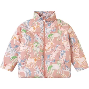 Girls Pink Horse Puffer Coat