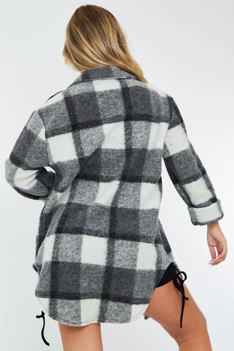 Grey Checked Pocket Front Shacket - Dalani