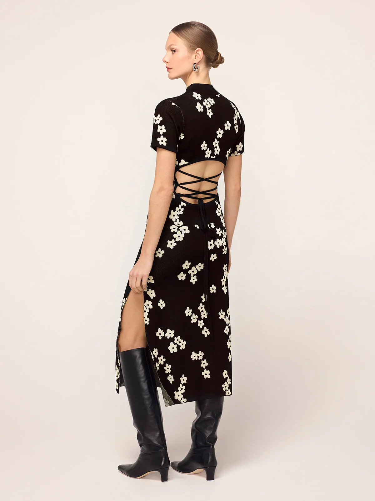 Jade Black Blurred Floral Knit Dress