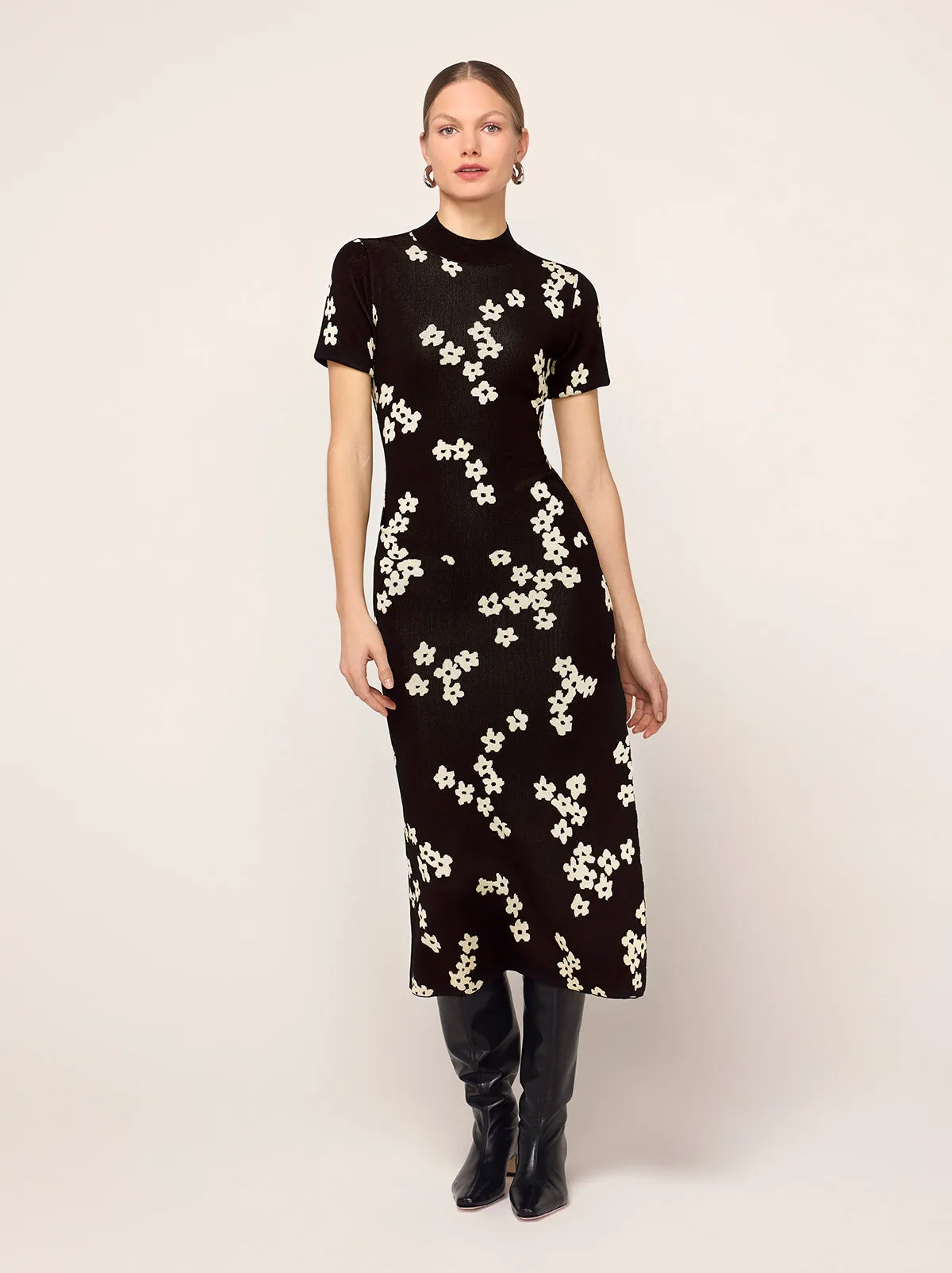 Jade Black Blurred Floral Knit Dress