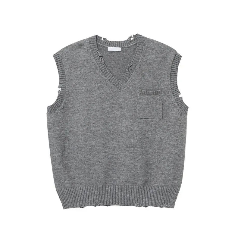 Korean Style Men's Tank Tops Knitting Solid Color V-neck Sleeveless Male Clothes Pullover Vest Minimalist Trend 9C6940