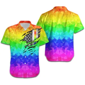 LGBT Aloha Hawaiian Shirts For Summer, Polygonal American Flag Inside Colorful Rainbow LGBT Hawaiian Shirts