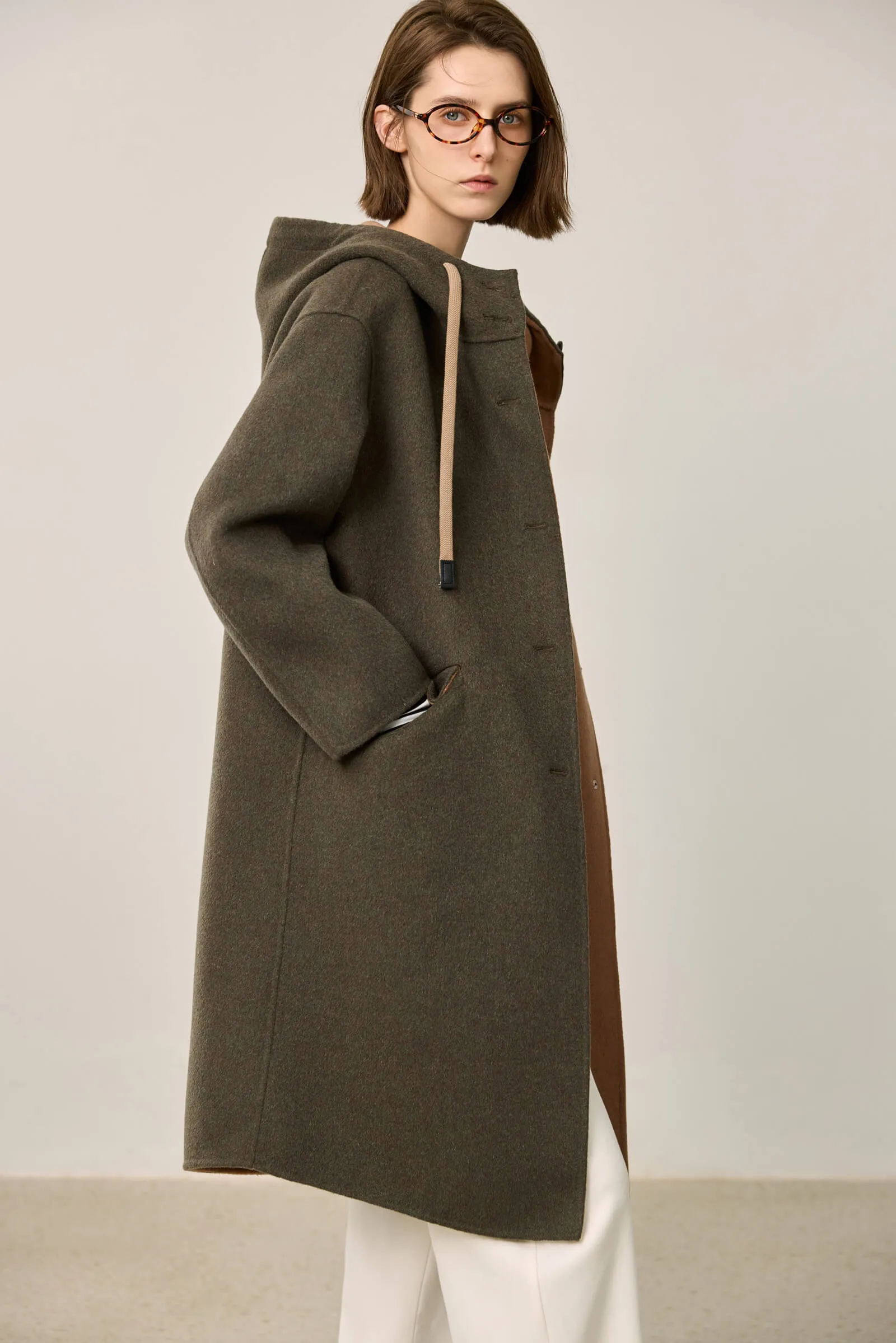 LILY Lambswool Hooded Double-Faced Coat