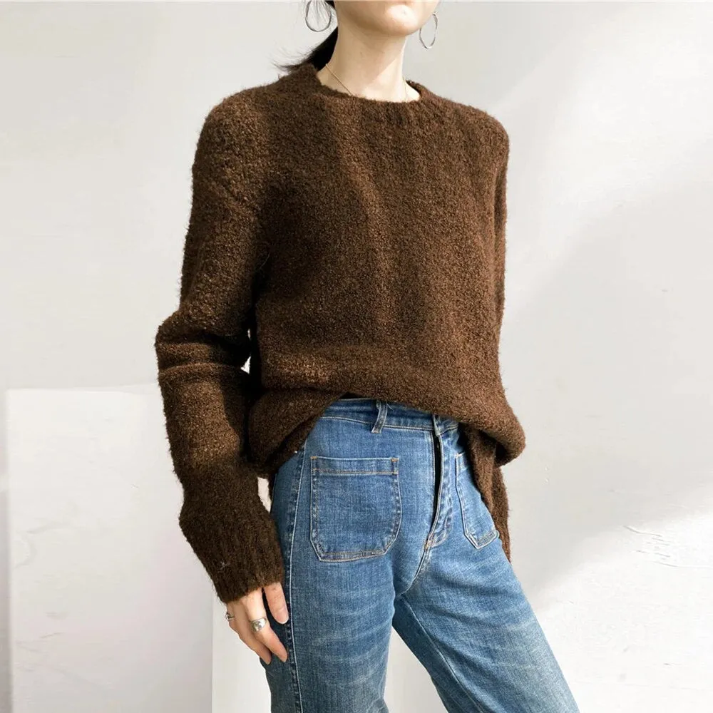 Loose Knitting Sweater For Women Round Neck Long Sleeve Solid Minimalist Casual Korean Pullover Female Autumn