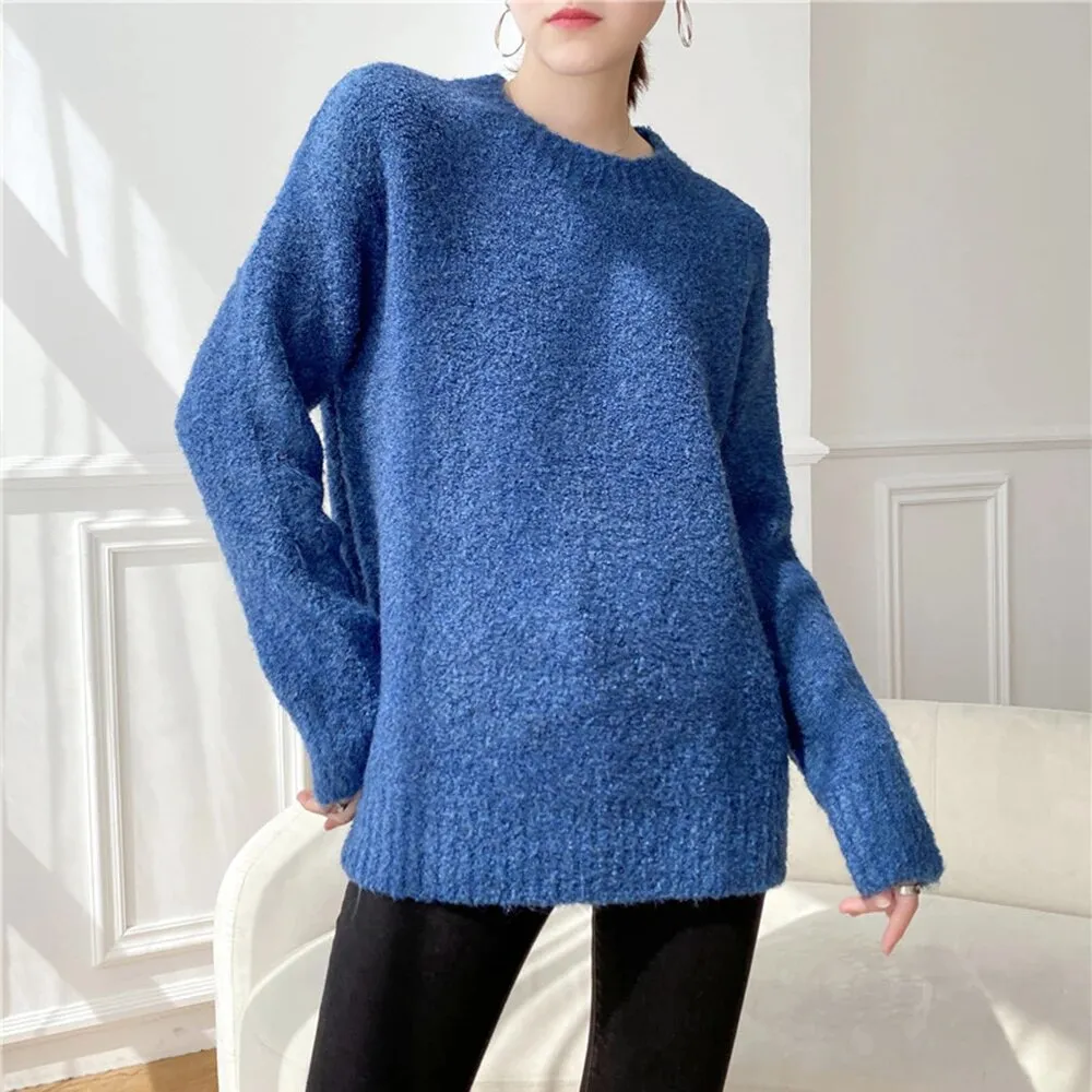 Loose Knitting Sweater For Women Round Neck Long Sleeve Solid Minimalist Casual Korean Pullover Female Autumn