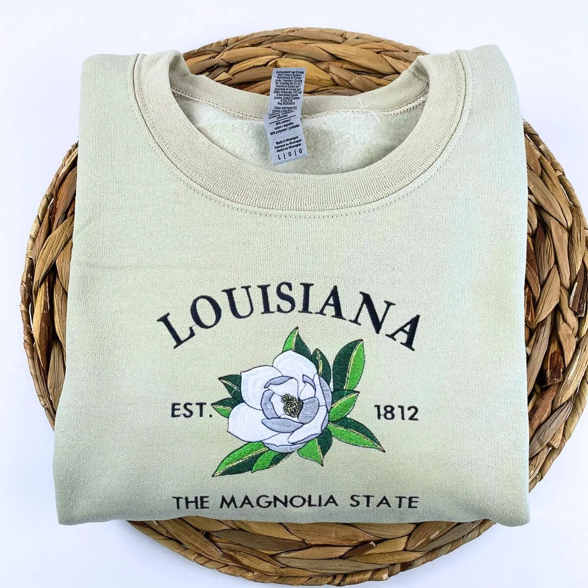 Louisiana State Sweatshirt or Hoodie, Embroidered Gift - Est. 1812 Magnolia Flower