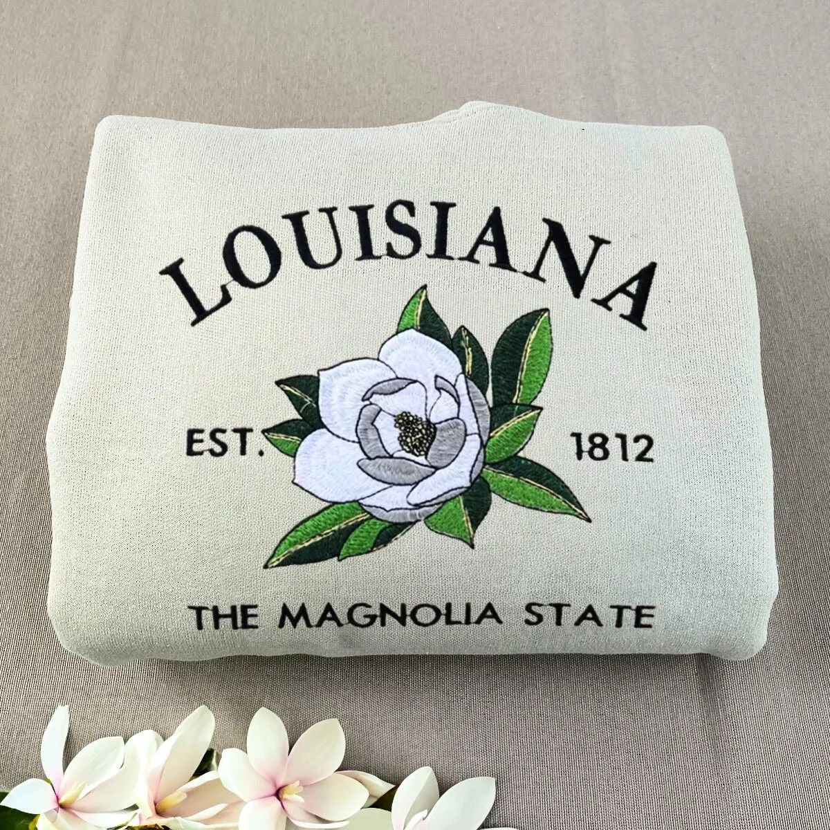 Louisiana State Sweatshirt or Hoodie, Embroidered Gift - Est. 1812 Magnolia Flower