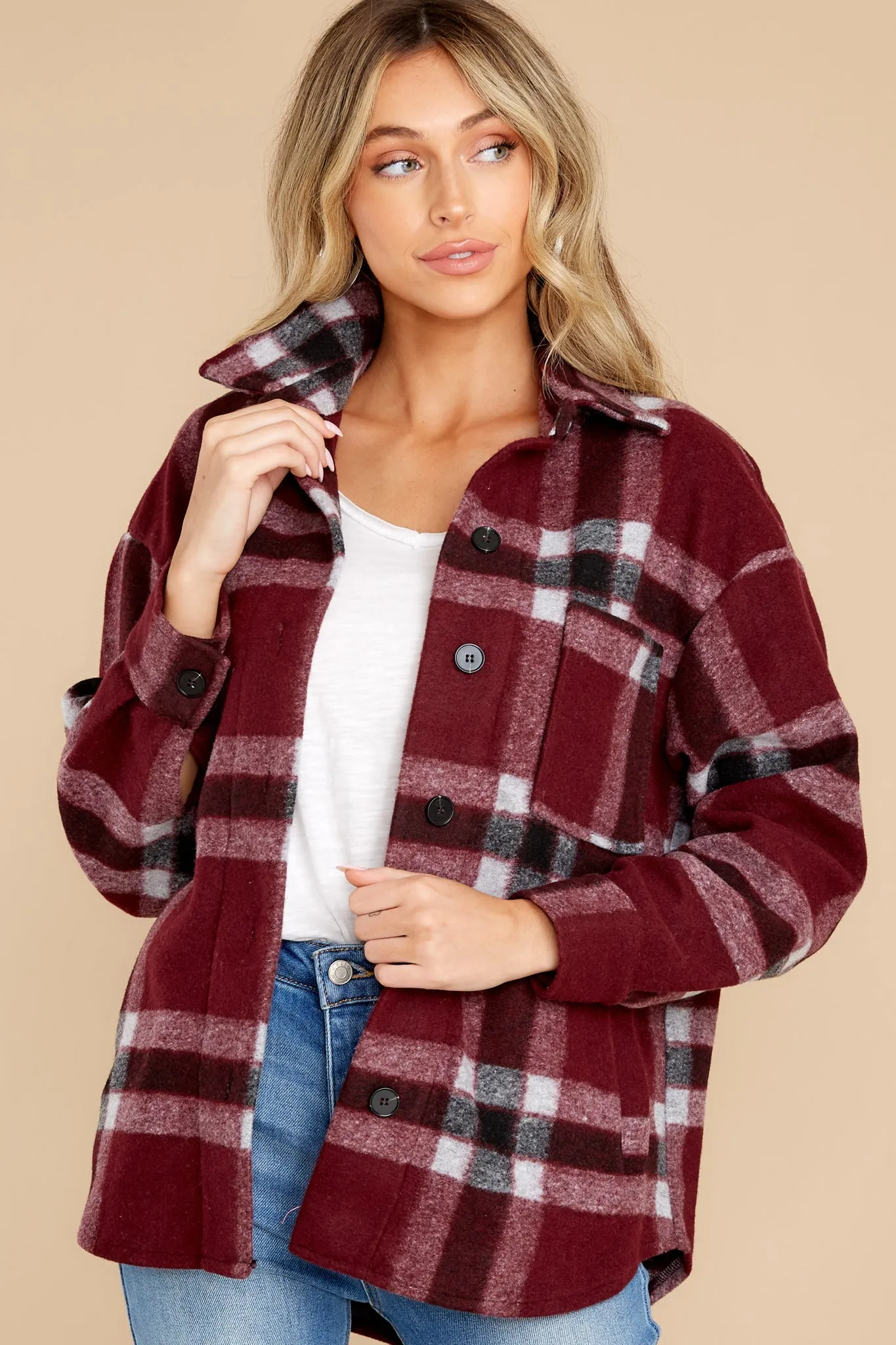 Made For Comfort Burgundy Plaid Shacket