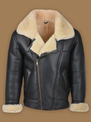 Men Black B3 Shearling Bomber Leather Jacket