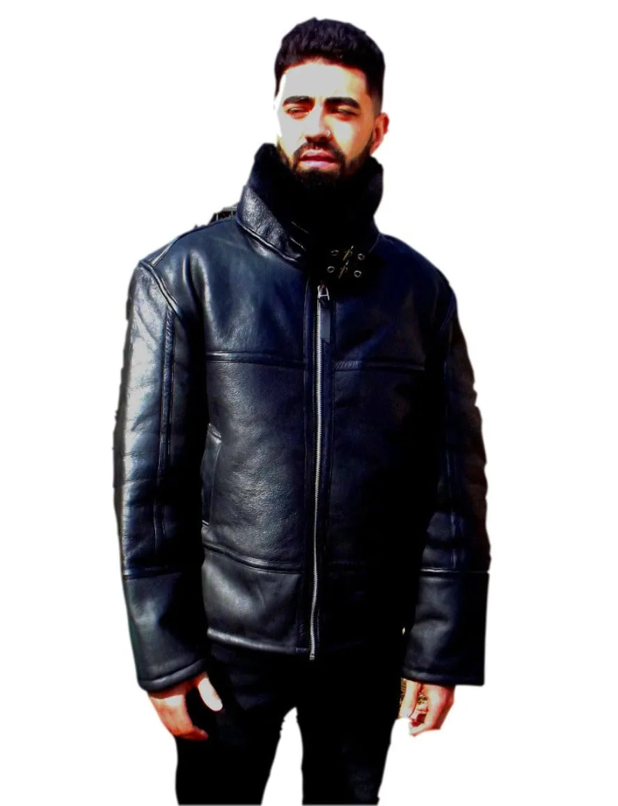 Mens Black Shearling Leather Jacket