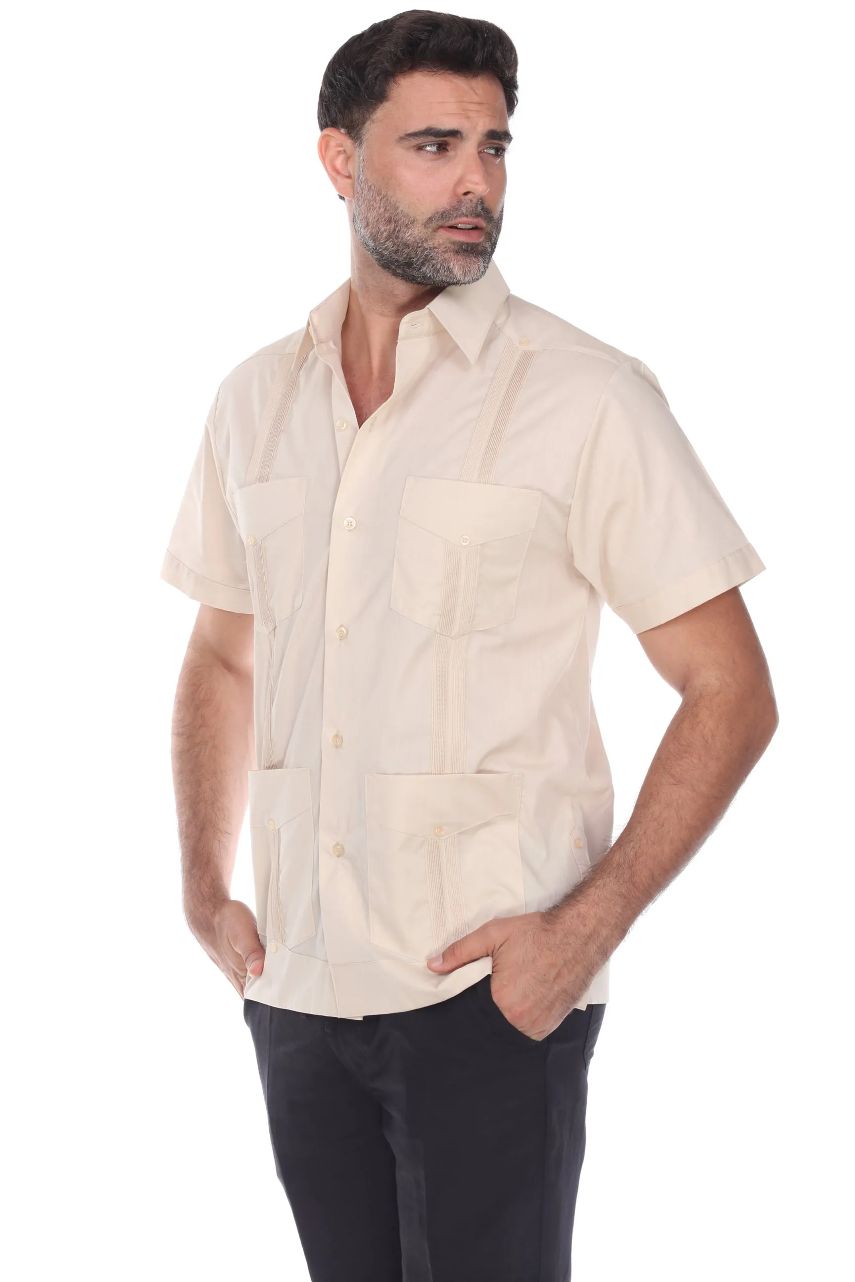 Mojito Collection Guayabera Shirt Classic Poly Cotton Blend Short Sleeve