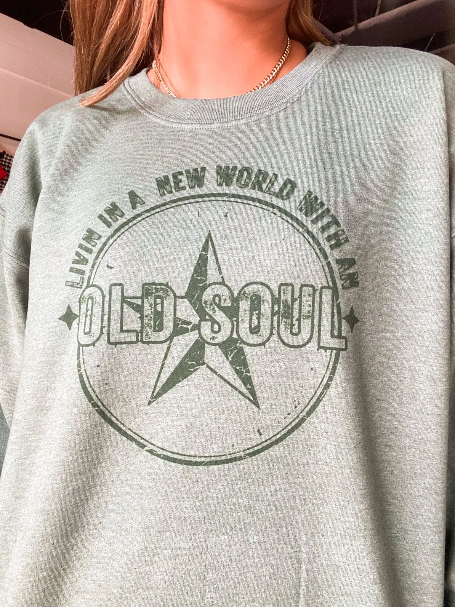 Old Soul Graphic Sweatshirt - Heather Green