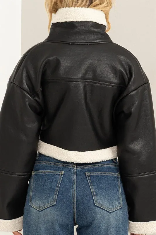 Out of My Way Shearling Cropped Jacket Black