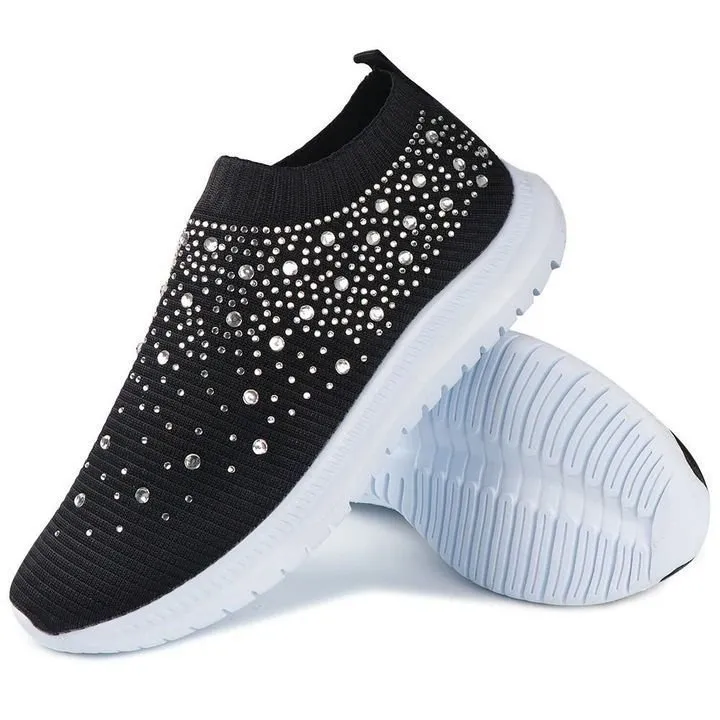 Owlkay Women's Crystal Breathable Slip-On Walking Shoes