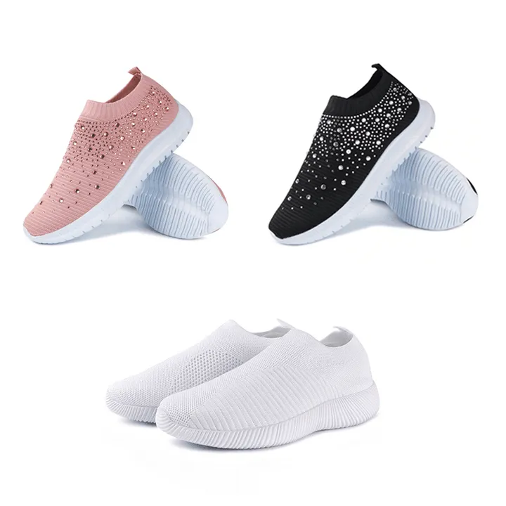 Owlkay Women's Crystal Breathable Slip-On Walking Shoes